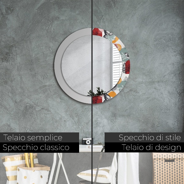 Espelho circular de parede decorativo Abstrato com pássaros
