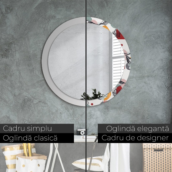 Espelho circular de parede decorativo Abstrato com pássaros
