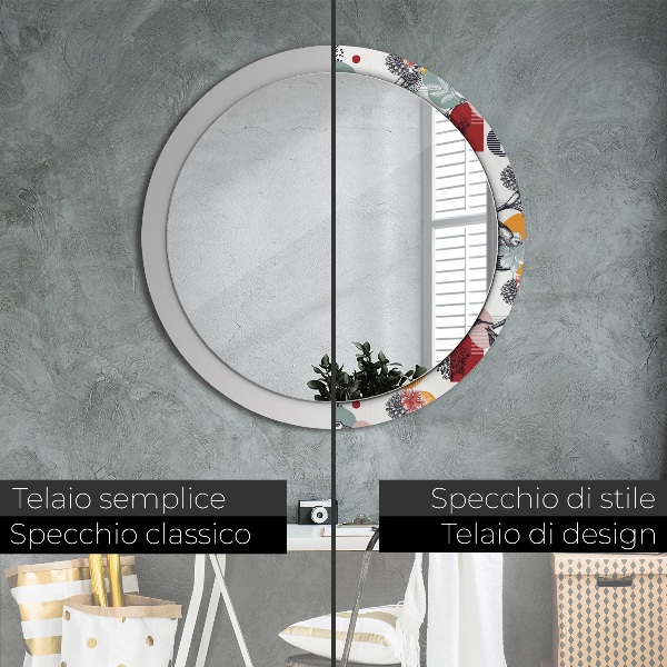 Espelho circular de parede decorativo Abstrato com pássaros