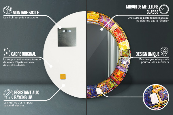 Espelho com moldura impressa redondo Vitral colorido