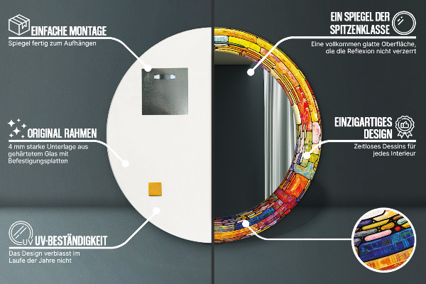 Espelho com moldura impressa redondo Vitral colorido