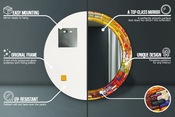 Espelho com moldura impressa redondo Vitral colorido