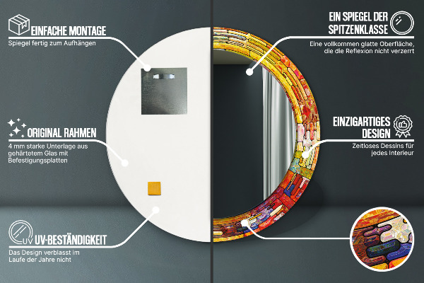 Espelho com moldura impressa redondo Vitral colorido