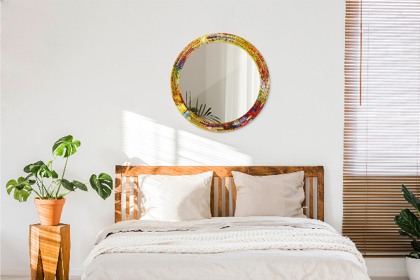 Espelho com moldura impressa redondo Vitral colorido