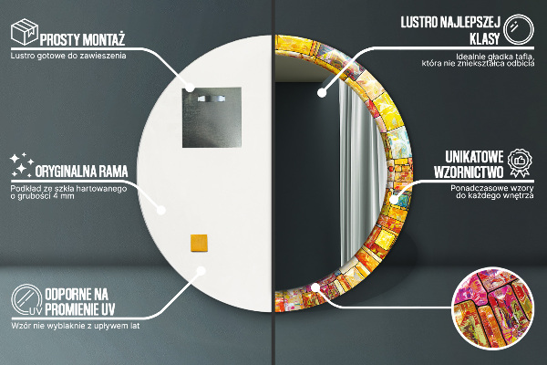 Espelho com moldura impressa redondo Vitral colorido