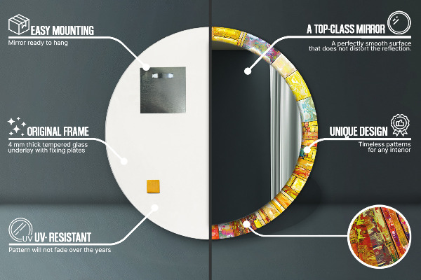 Espelho com moldura impressa redondo Vitral colorido