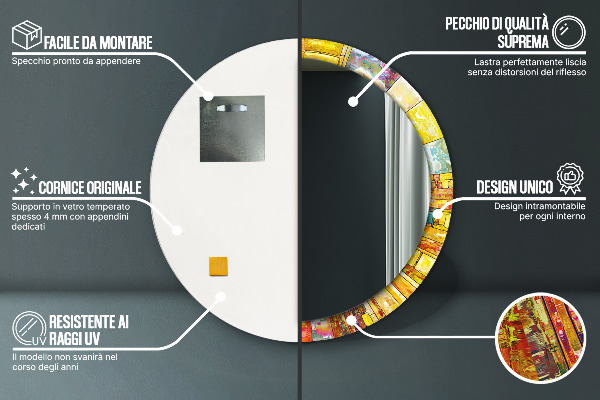 Espelho com moldura impressa redondo Vitral colorido