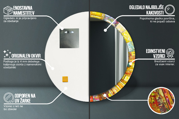 Espelho com moldura impressa redondo Vitral colorido