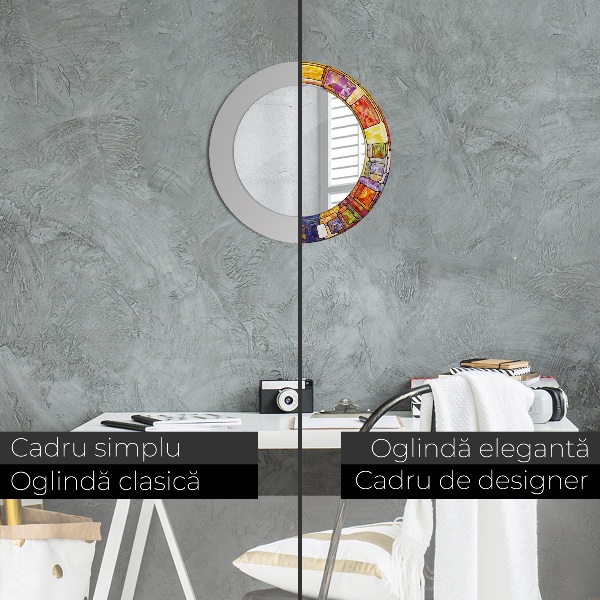 Espelho com moldura impressa redondo Vitral colorido