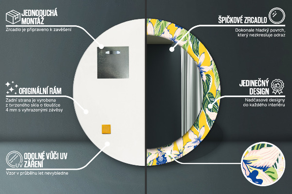 Espelho com moldura impressa redondo Orquídeas azuis e amarelas
