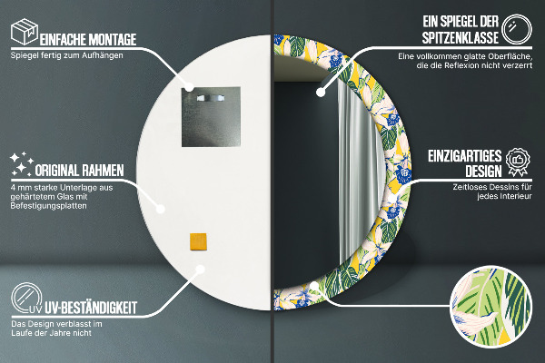 Espelho com moldura impressa redondo Orquídeas azuis e amarelas