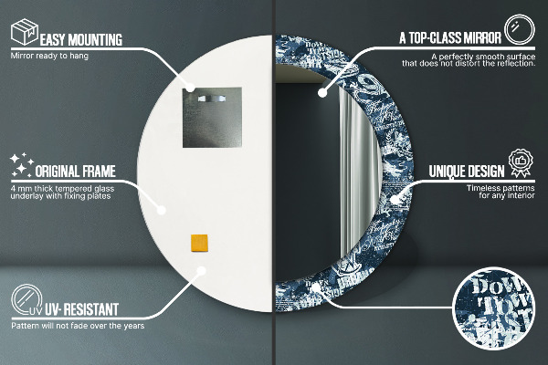 Espelho com moldura impressa redonda Colagem Ny