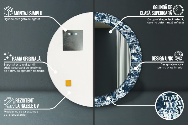 Espelho com moldura impressa redonda Colagem Ny