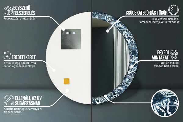 Espelho com moldura impressa redonda Colagem Ny