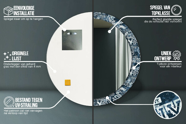Espelho com moldura impressa redonda Colagem Ny