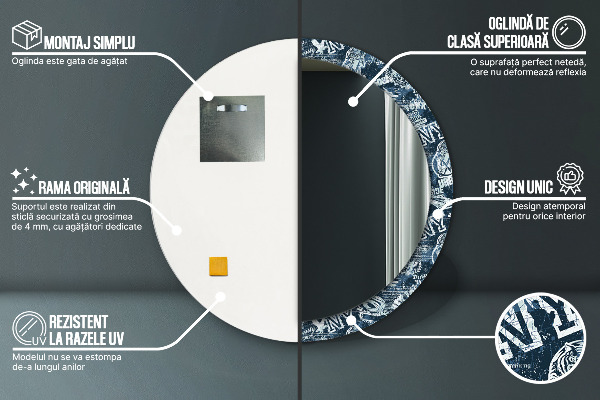 Espelho com moldura impressa redonda Colagem Ny