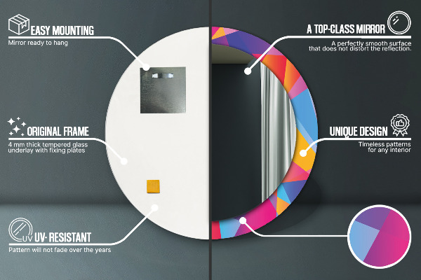 Espelho com moldura impressa redondo Composição geométrica