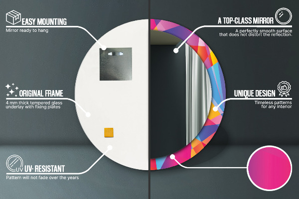 Espelho com moldura impressa redondo Composição geométrica