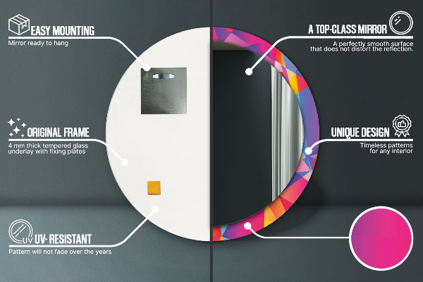 Espelho com moldura impressa redondo Composição geométrica