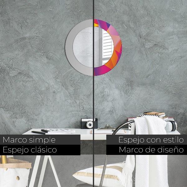 Espelho com moldura impressa redondo Composição geométrica