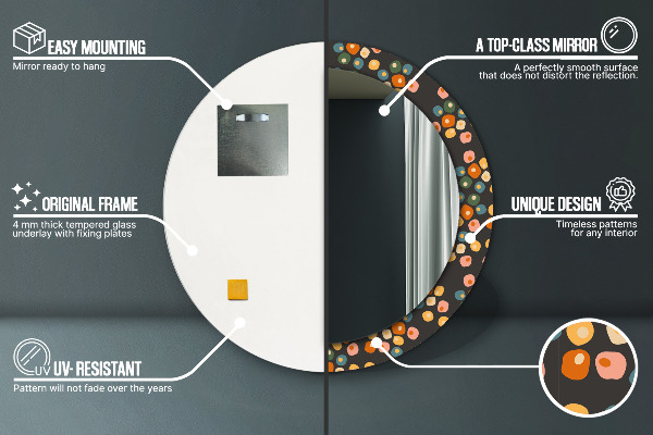 Espelho com moldura impressa redondo Pontos de flores