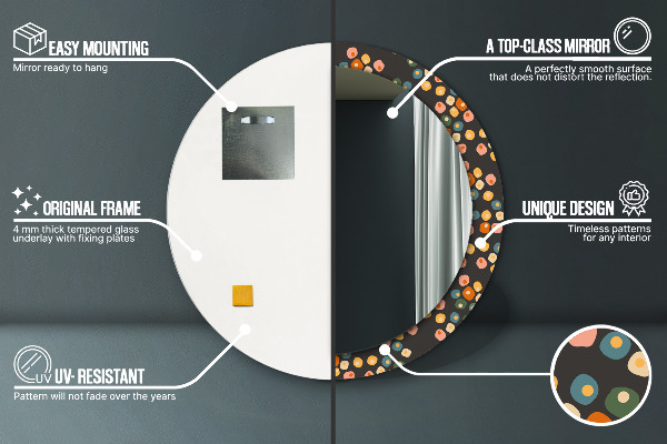 Espelho com moldura impressa redondo Pontos de flores