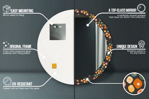 Espelho com moldura impressa redondo Pontos de flores