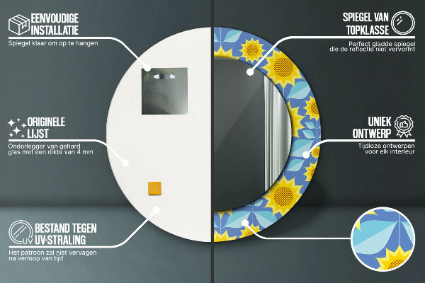Espelho de parede circular decorativo Girassóis geométricos