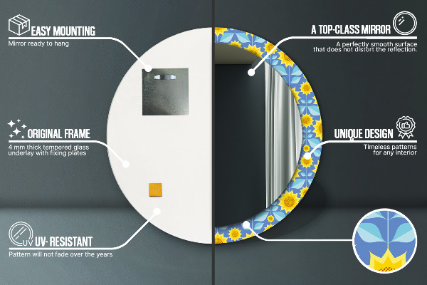 Espelho de parede circular decorativo Girassóis geométricos