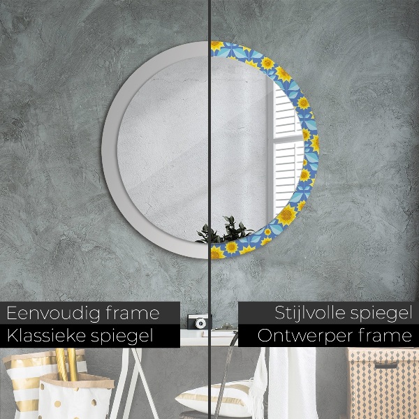 Espelho de parede circular decorativo Girassóis geométricos