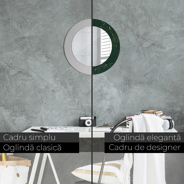 Espelho com moldura impressa redondo Folhas douradas delicadas