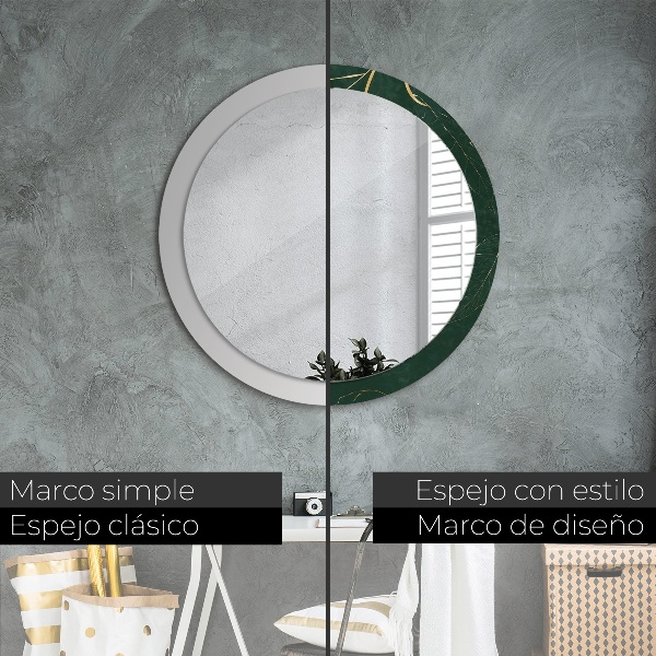 Espelho com moldura impressa redondo Folhas douradas delicadas