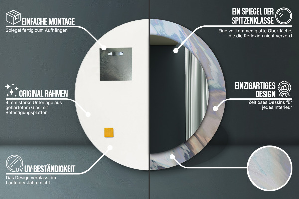 Espelho com moldura impressa redondo Textura holográfica