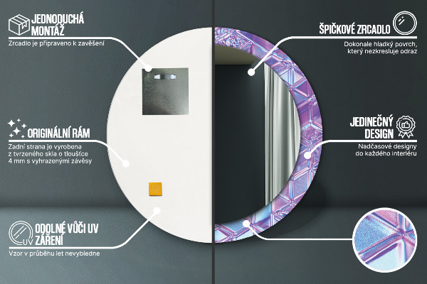 Espelho com moldura impressa redondo Abstrato surrealista