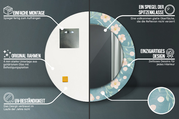 Espelho com moldura impressa redondo Padrão floral