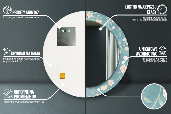 Espelho com moldura impressa redondo Padrão floral