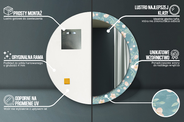 Espelho com moldura impressa redondo Padrão floral