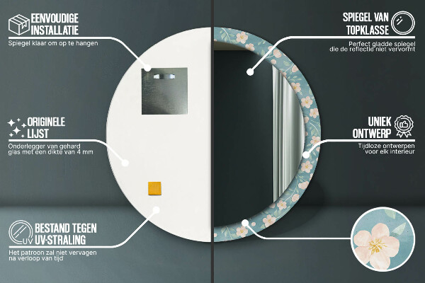 Espelho com moldura impressa redondo Padrão floral