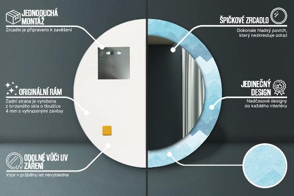 Espelho com moldura impressa redondo Padrão Chevron