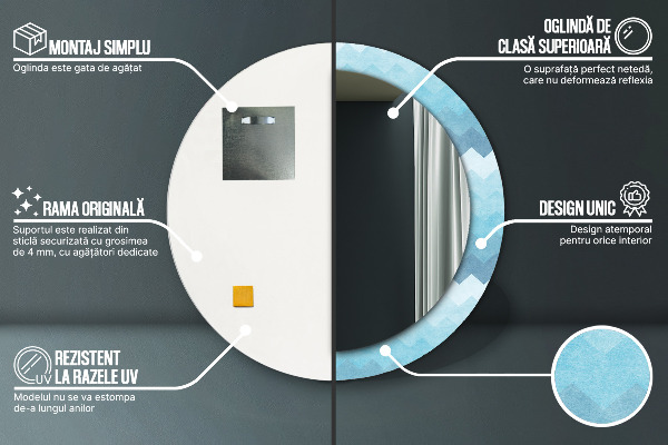 Espelho com moldura impressa redondo Padrão Chevron