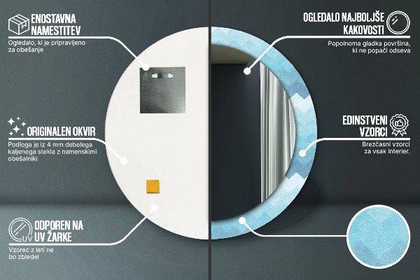 Espelho com moldura impressa redondo Padrão Chevron