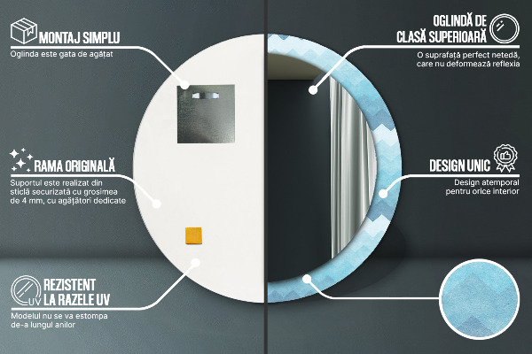 Espelho com moldura impressa redondo Padrão Chevron