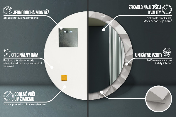 Espelho com moldura impressa redondo Cristal branco abstrato