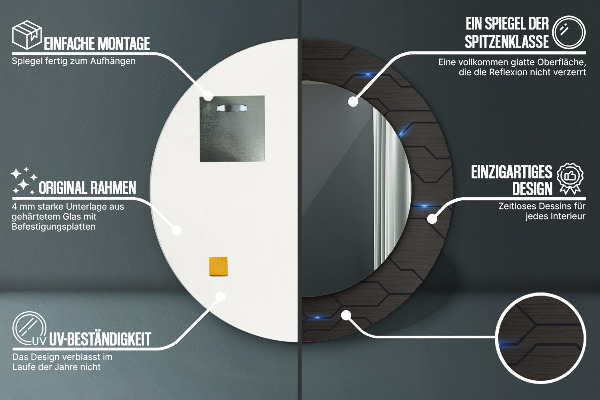 Espelho de parede circular decorativo Abstrato futurista