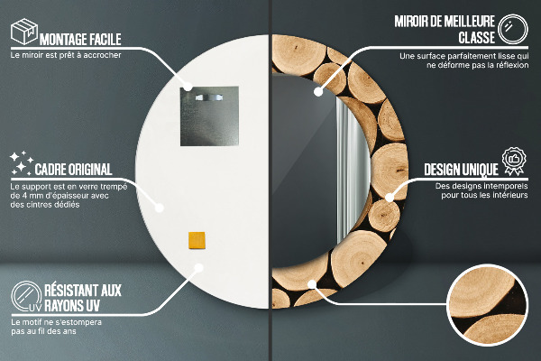Espelho com moldura impressa redondo Troncos de madeira