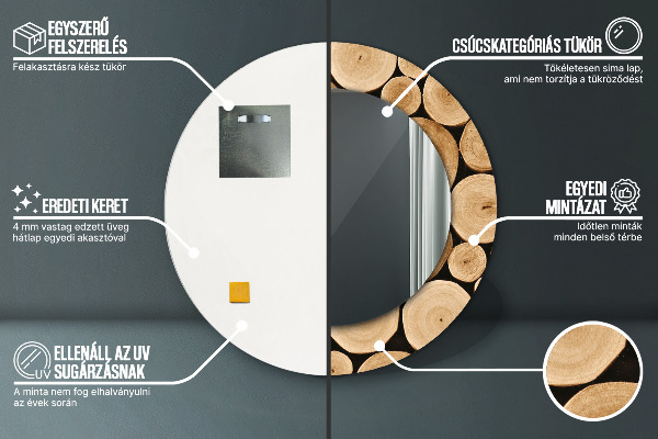 Espelho com moldura impressa redondo Troncos de madeira
