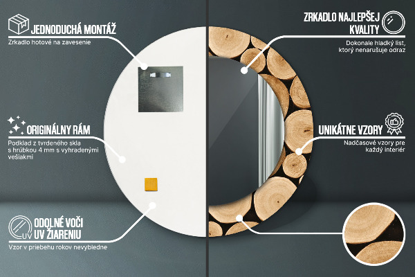 Espelho com moldura impressa redondo Troncos de madeira
