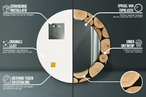 Espelho com moldura impressa redondo Troncos de madeira