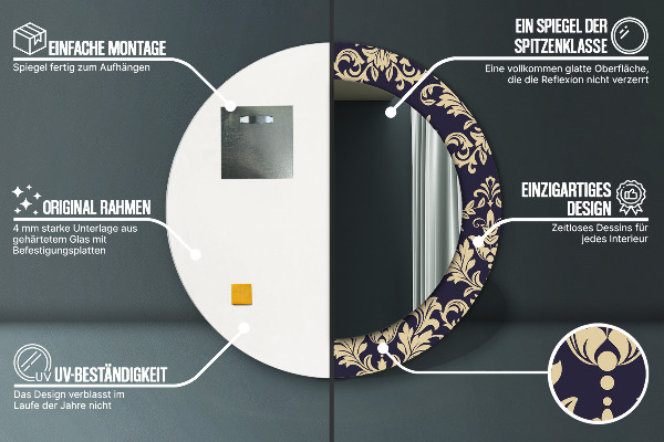 Espelho circular de parede decorativo Padrão floral