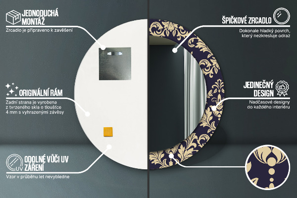 Espelho circular de parede decorativo Padrão floral